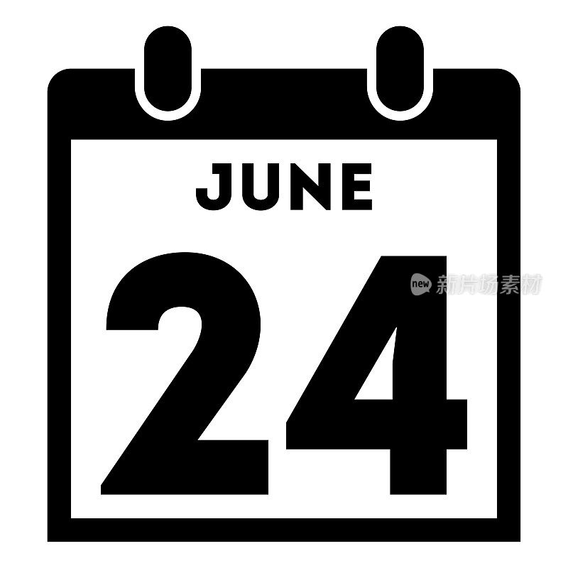 简单黑色每日日历图标- 6月24日